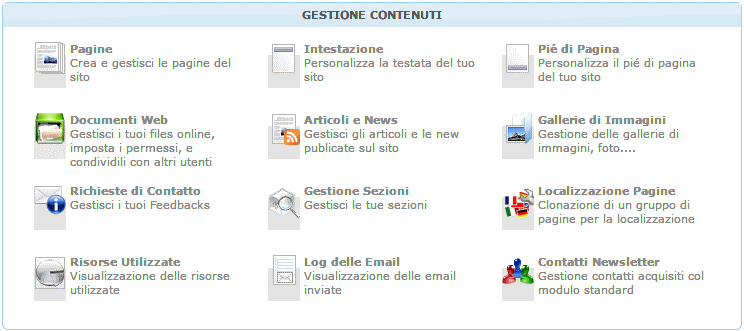 Gestione contenuti pannello di controllo CMS