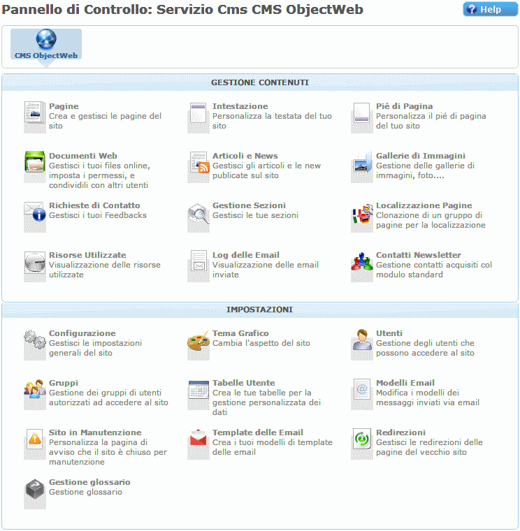 Pannello di controllo Cms