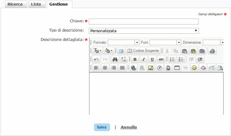 Gestione parola del glossario