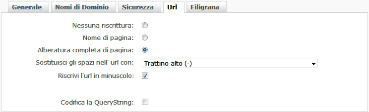 Configurazioni per la costruzione dell'url