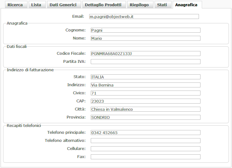 Anagrafica completa dell'acquirente