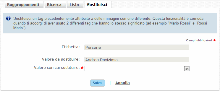 Sostituisci tag