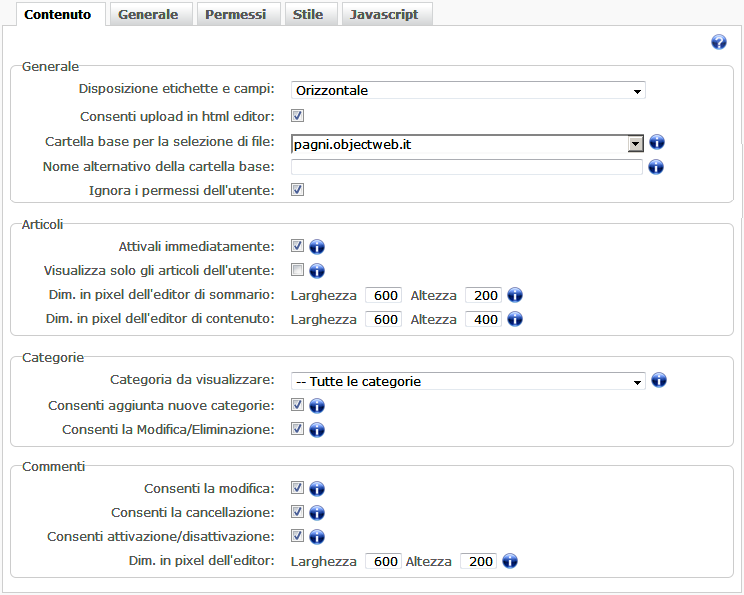 Configurazione gestione articoli