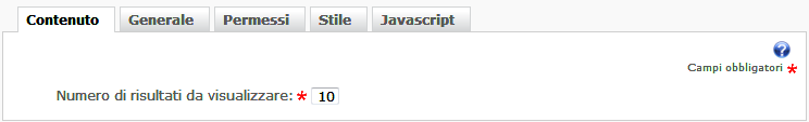 Configurazione risultati di ricerca contenuti del sito