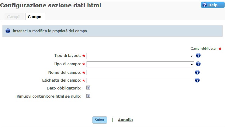 Inserimento dei campi
