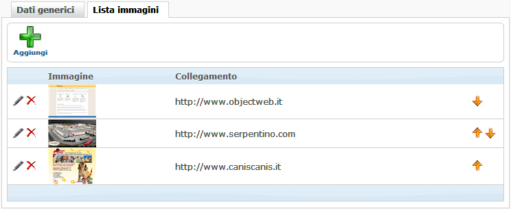 Lista immagini del carosello