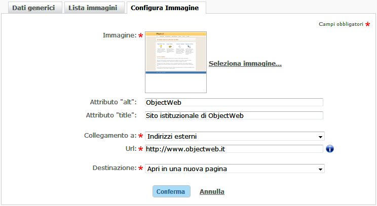 Gestione immagine del carosello