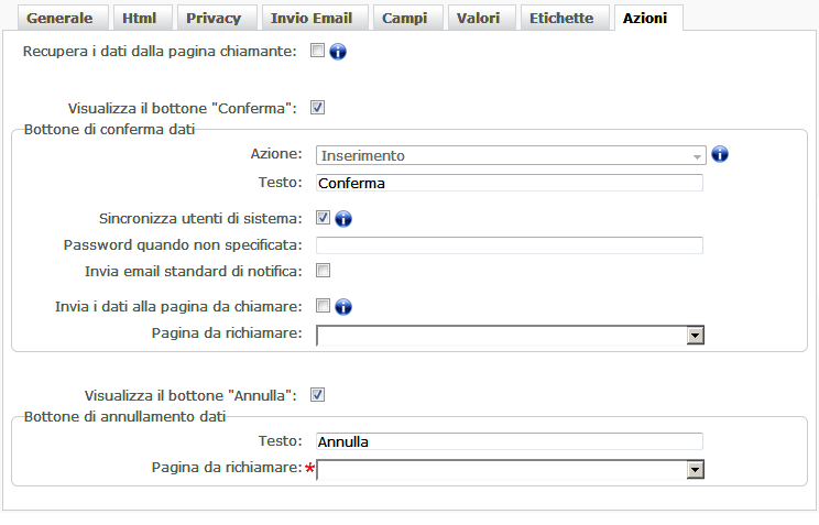 Scheda Azioni tabelle - acquisizione