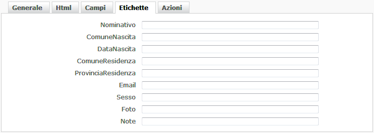 Scheda Etichette tabelle - acquisizione