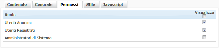 Permessi di visualizzazione di sezione
